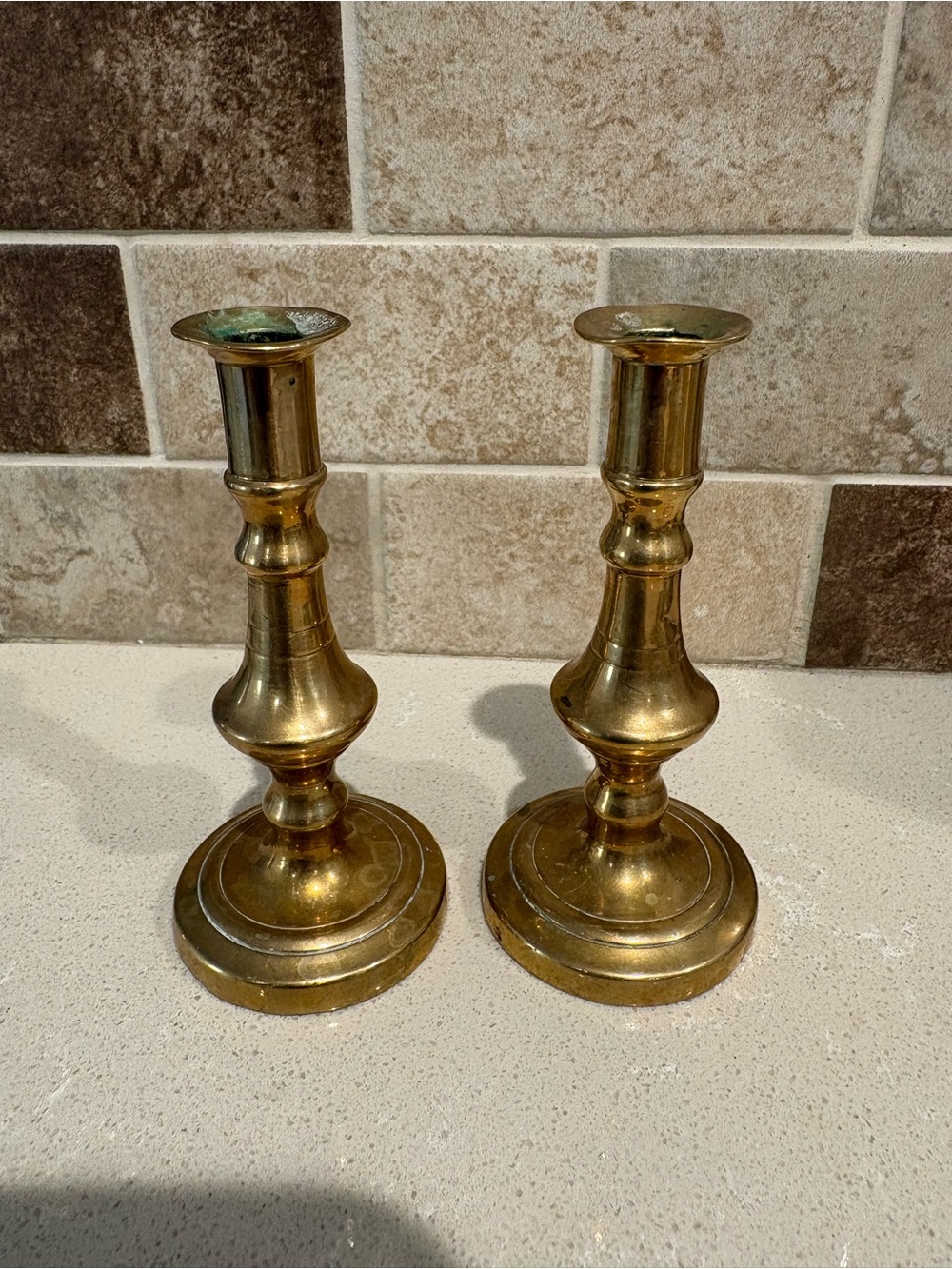 Brass Candlestick Pair - Classic Gold Finish, 4 inches tall